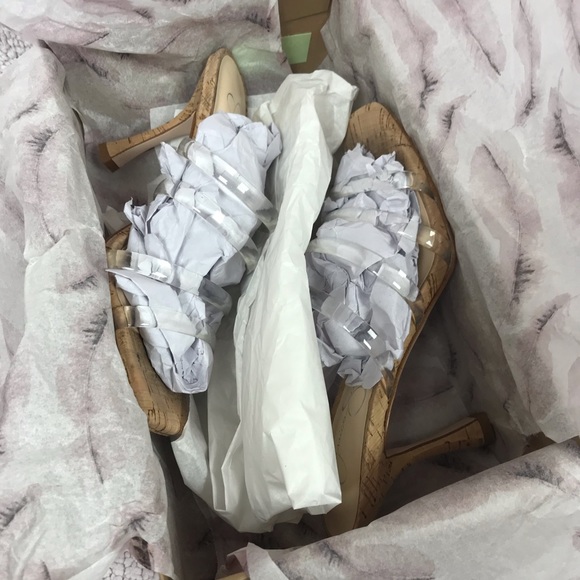 Jessica Simpson cork heels mules transparent upper - Picture 14 of 15